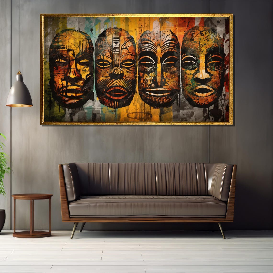 African Tribal Masks Four Faces Abstract Ethnic Mixed Media Poster - Image 2