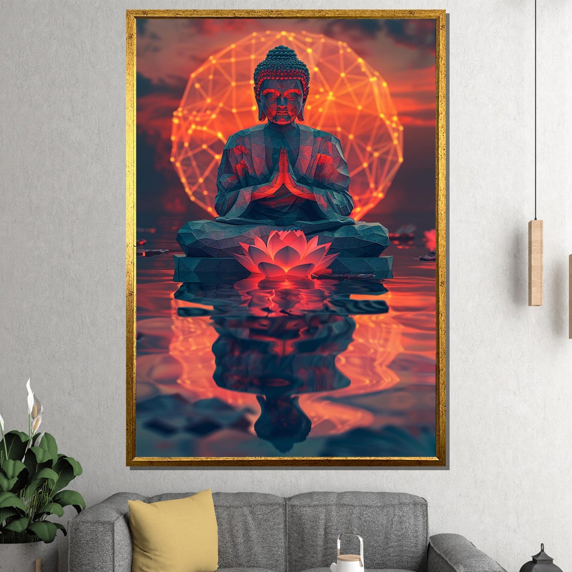 Buddha Meditation Glowing Sunset Reflection Zen Spirit Poster - Image 2