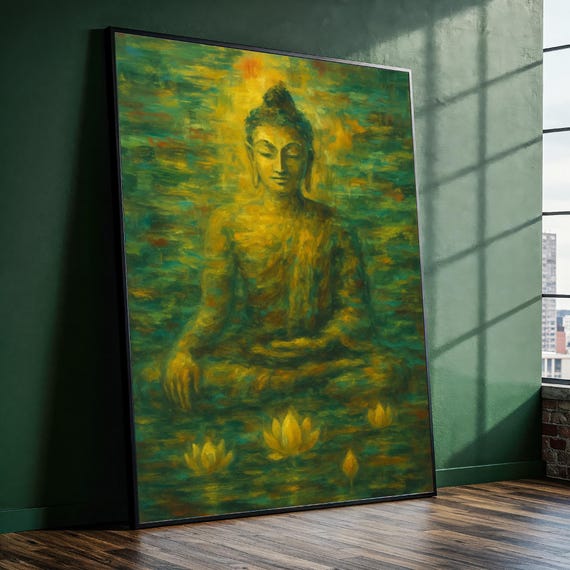 Golden Buddha Canvas Painting Peaceful Zen Wall Art Ready To Hang Gift For Meditation Lovers