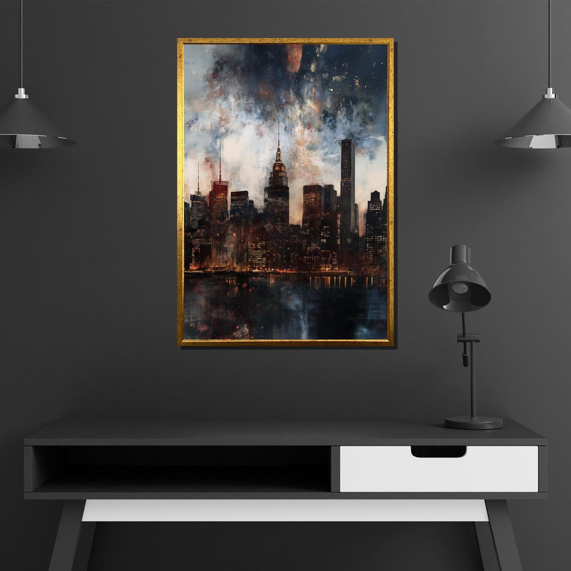 Manhattan Skyline Night Empire State Starry City Lights Poster - Image 2