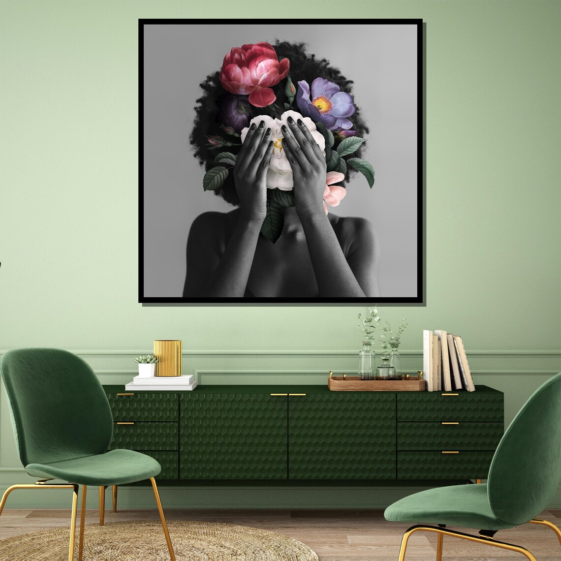 Afro Woman Floral Face Hidden Blooms Bold Botanical Portrait Poster - Image 3
