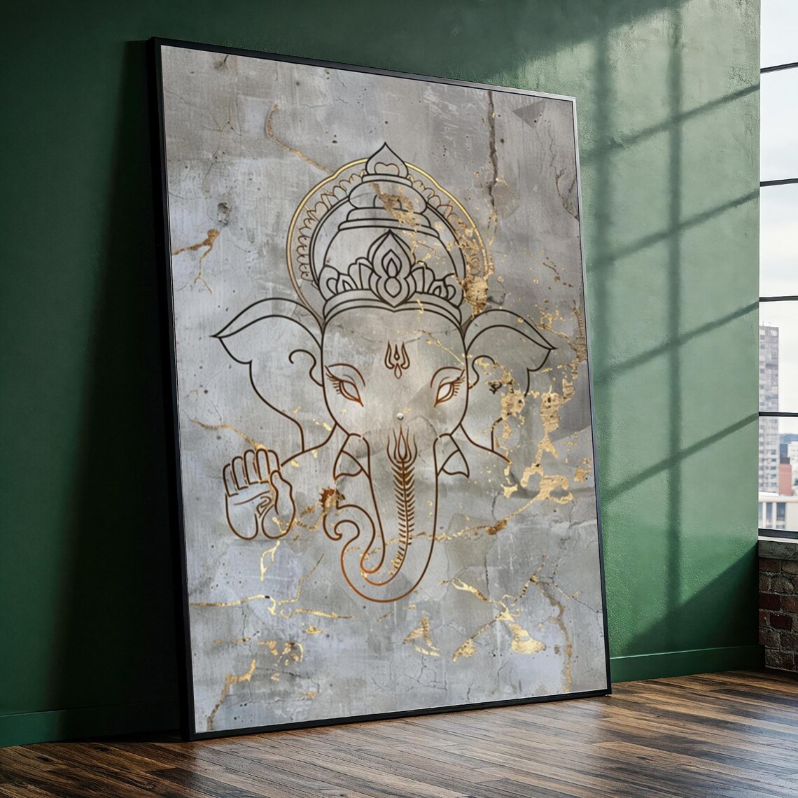 Golden Ganesha Minimalist Spiritual Line Art Boho Decor Poster