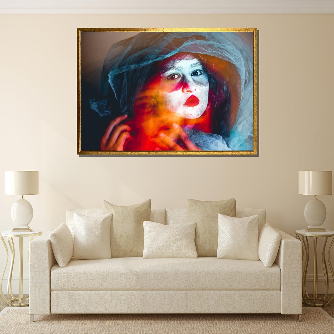 Phantom Woman in Red Veil Painted Face Surreal Dreamlike Art Poster - Image 4