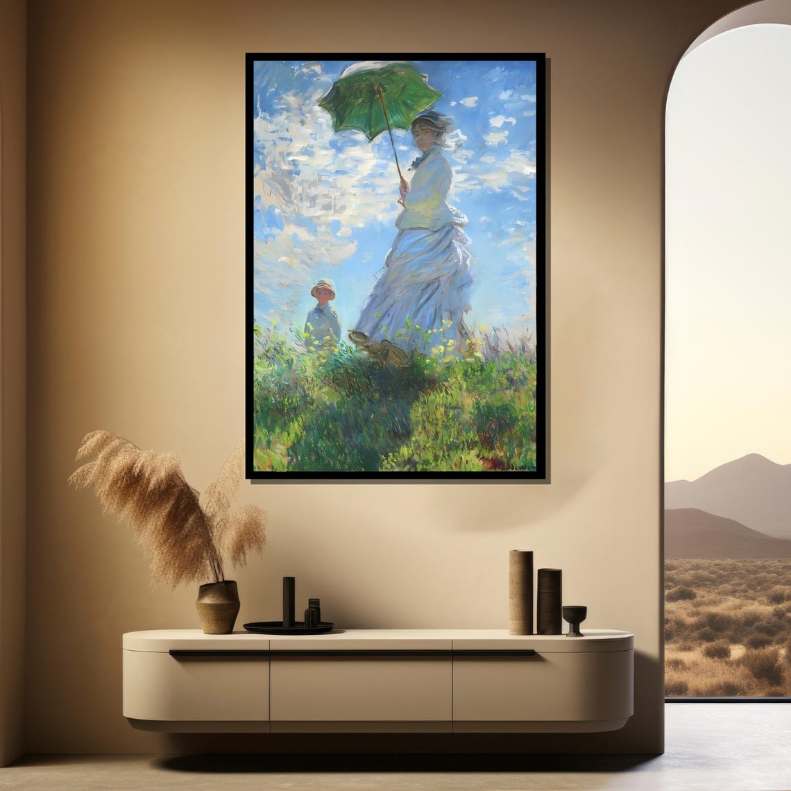 Claude Monet Woman with a Parasol Hill Windy Day Impressionist Poster - Image 3