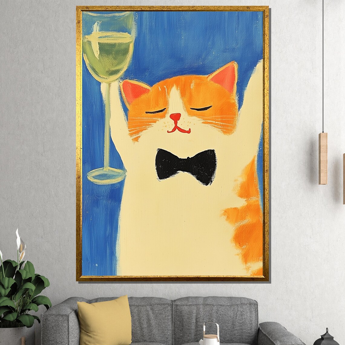 Cat Wine Toast Whimsical Orange Cat Bow Tie Fun Bar Kitchen Decor Poster - Image 2