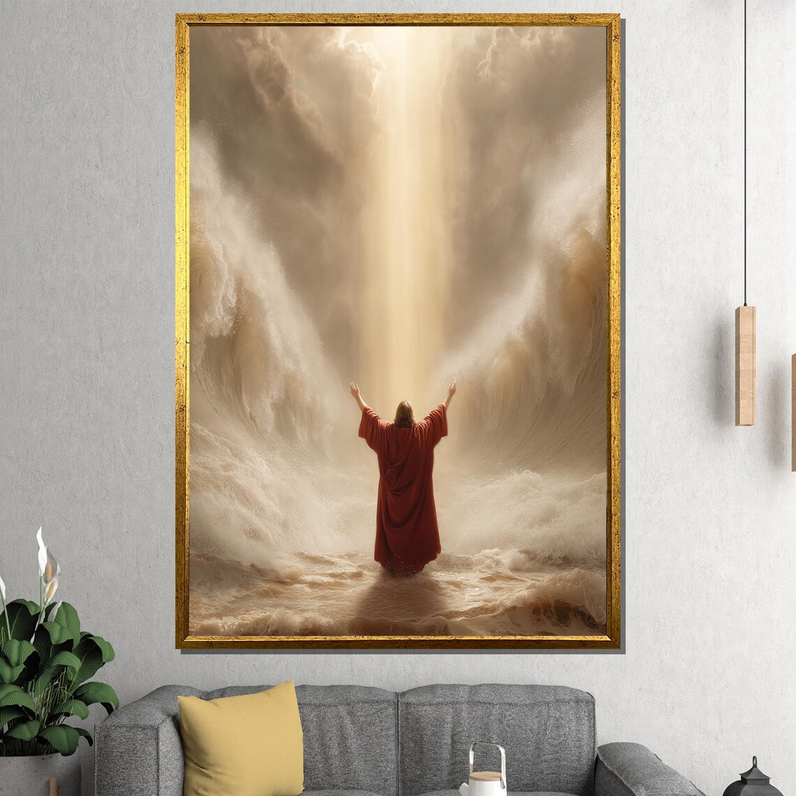 Moses Parting the Red Sea Biblical Golden Light Faith Christian Poster