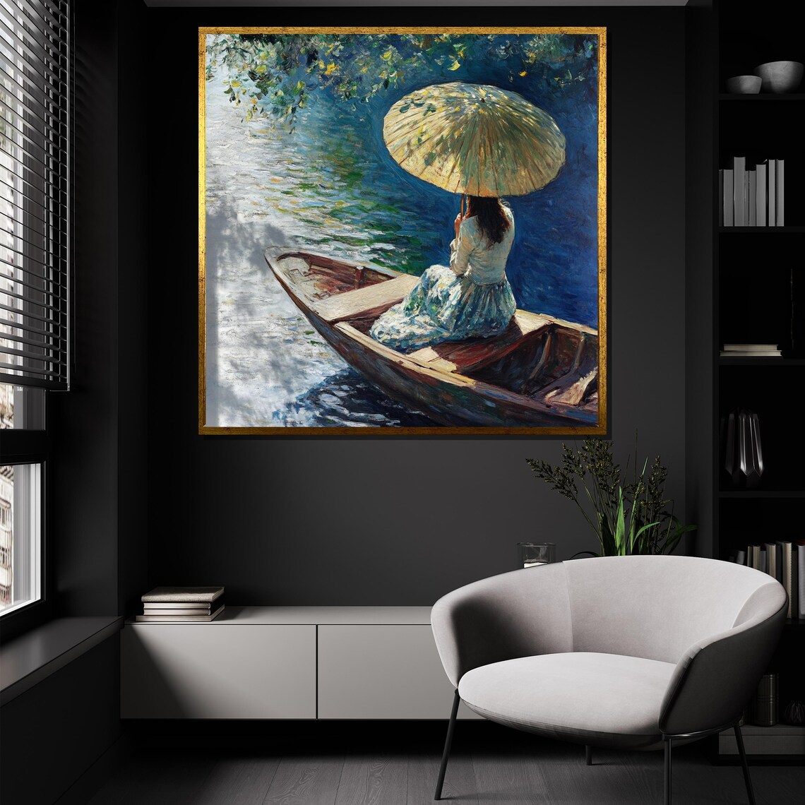 Girl With Parasol in Boat Romantic Summer Lake Impressionist Poster - Image 4