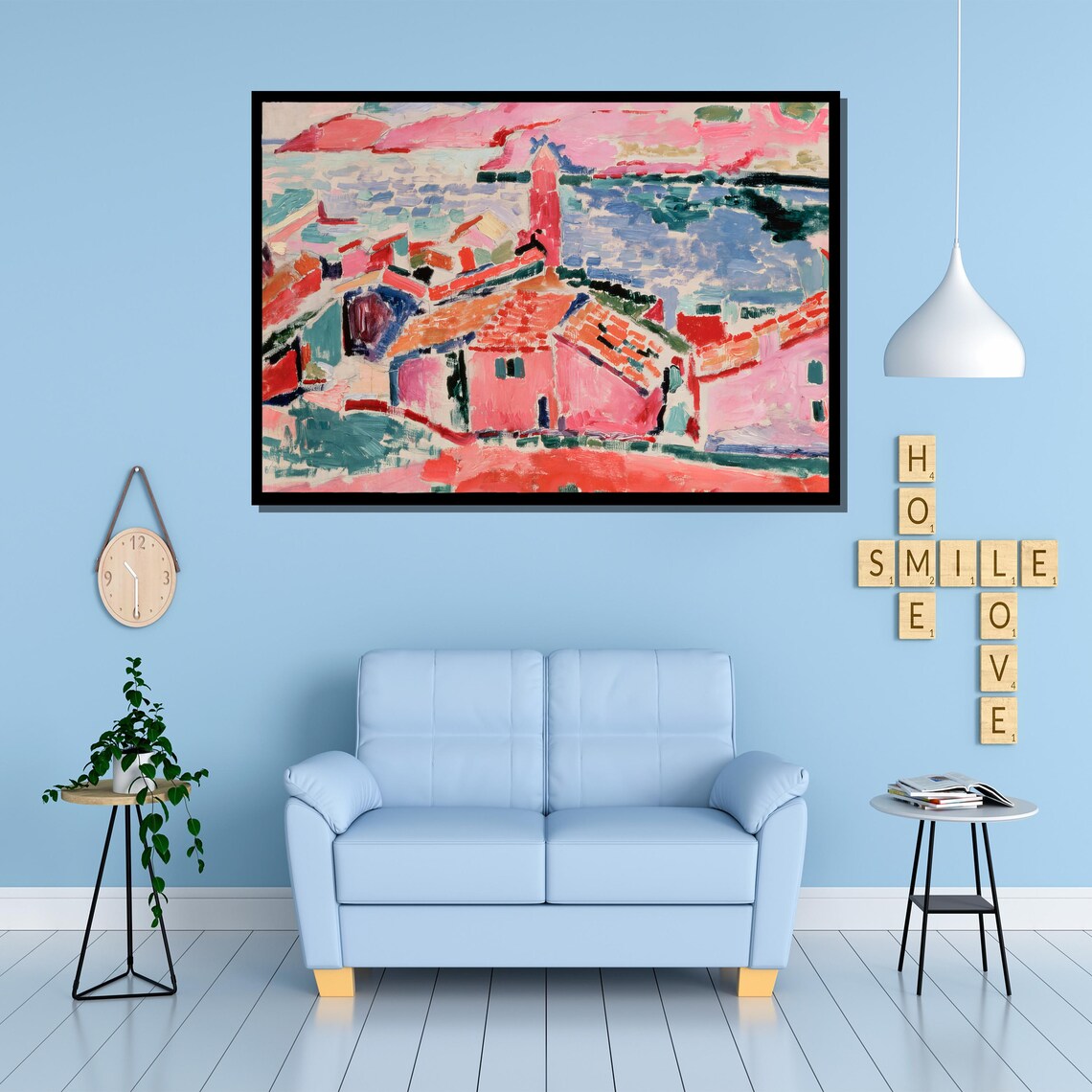 Matisse Style Coastal Village With Red Roofs And Harbor Boats Poster - Image 3