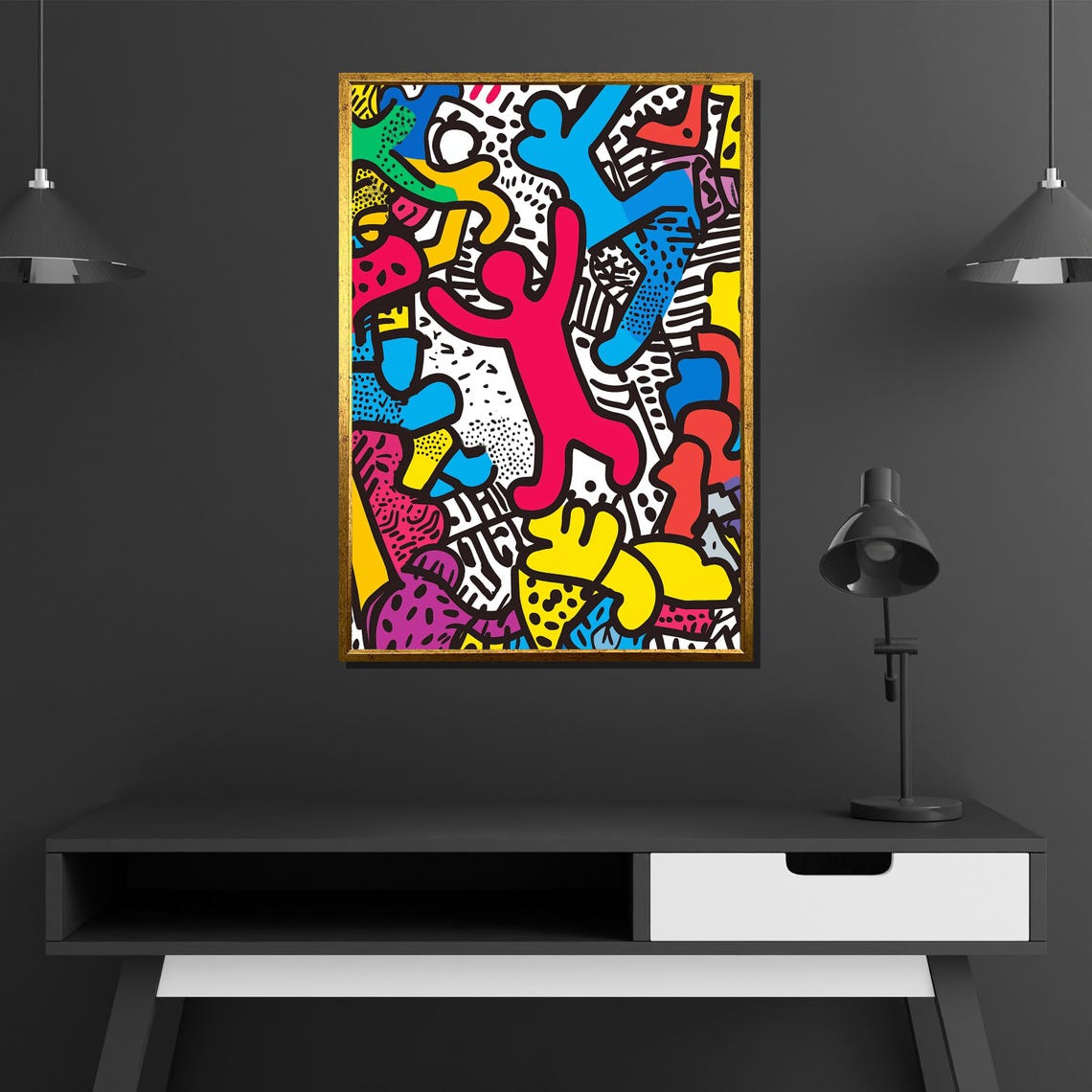 Falling Dancing Figures Chaotic Colorful Pop Art Movement Poster - Image 2
