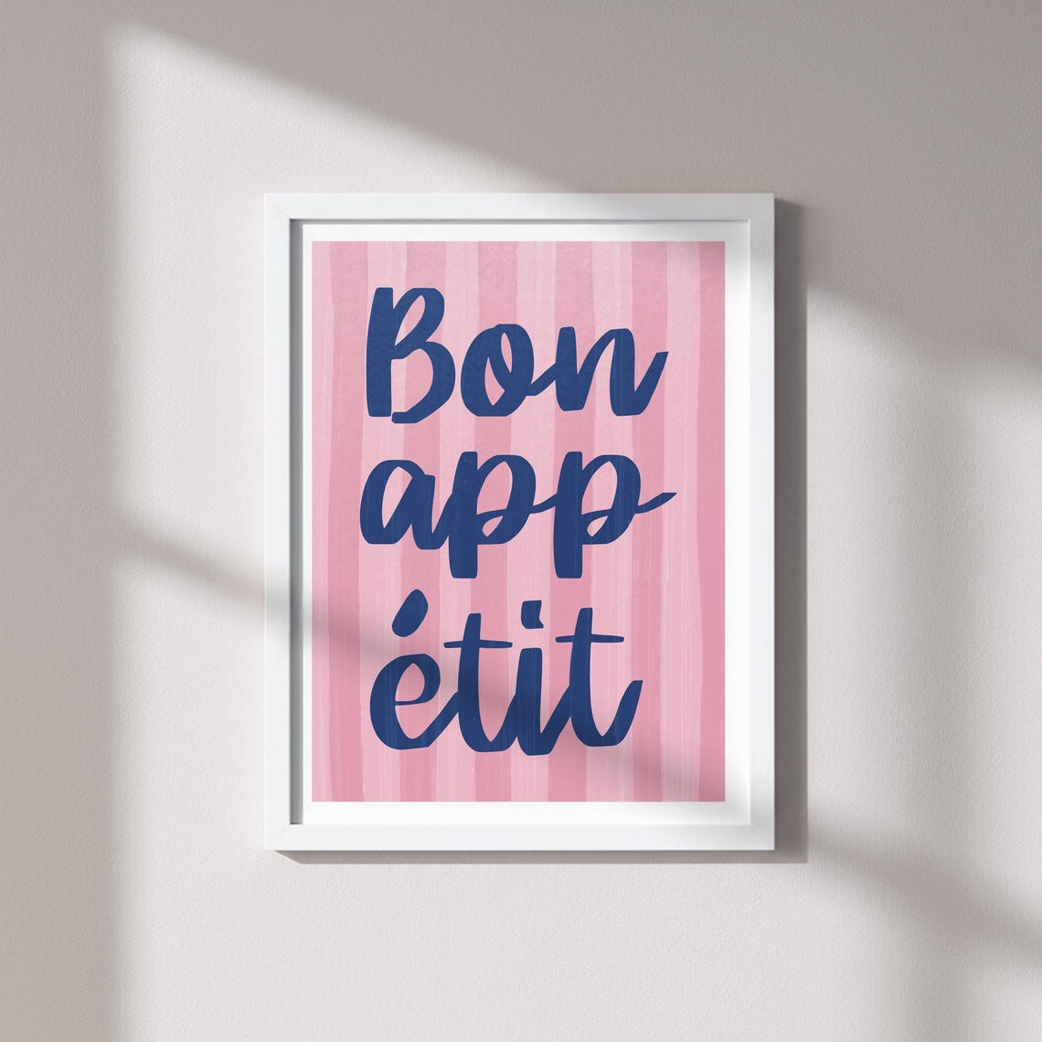 Bon Apptit Print Pink Striped French Quote Kitchen Art