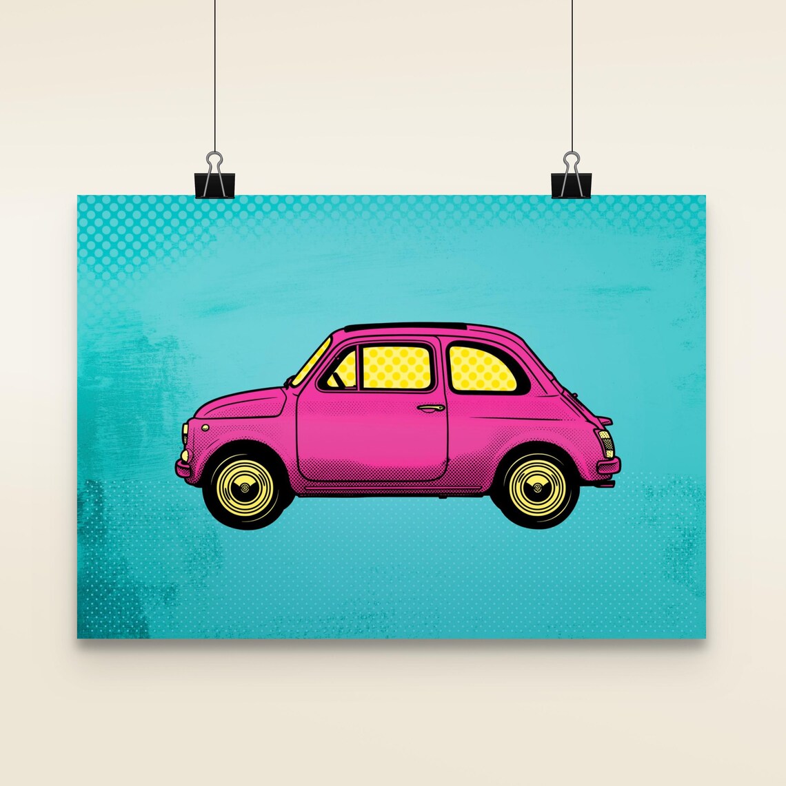 Retro Fiat 500 Vintage Car Pop Art