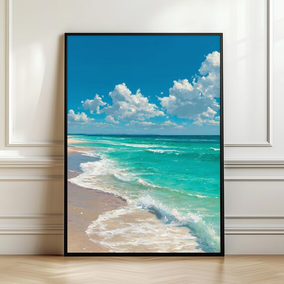 Turquoise Beach Ocean Waves Poster Tropical Summer Coastal Artwork