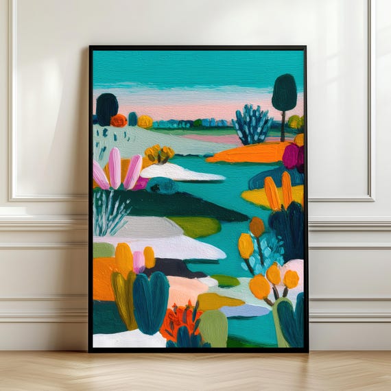 Vibrant Abstract Landscape Wall Art Colorful Nature Painting Modern Pastel Print Bold Floral Hills Decor Digital Download