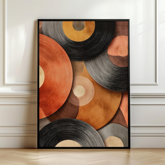 Abstract Vinyl Record Wall Art Retro Circle Poster Mid Century Modern Music Print Geometric Decor Dj Studio Gift Digital Download