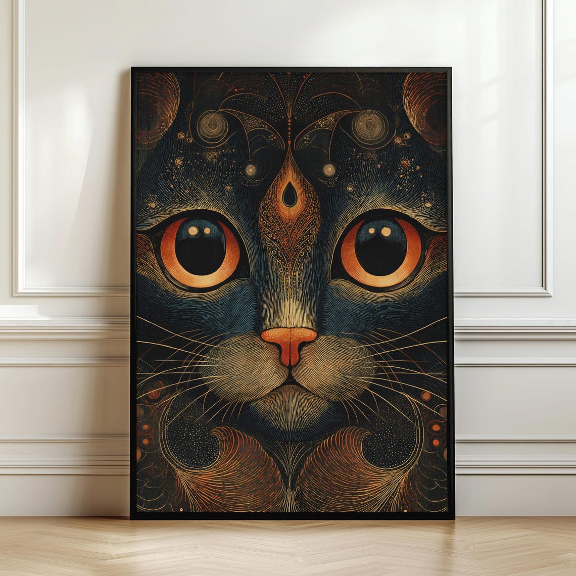 Mystical Cat Wall Art Celestial Print Witchy Decor Dark Aesthetic Artwork Spiritual Animal Poster Unique Gift Digital Download