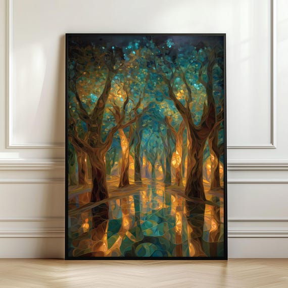 Mystical Forest Wall Art Enchanted Woodland Print Glowing Tree Landscape Dreamy Nature Artwork Fantasy Decor Digital Download