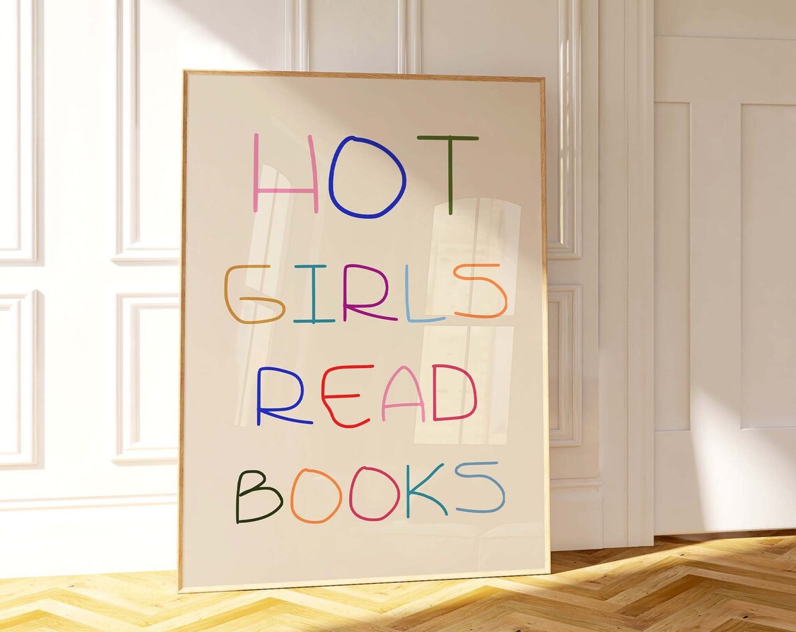 Hot Girls Read Books Rainbow Lettering Bookish Quote Poster Decor - Image 2