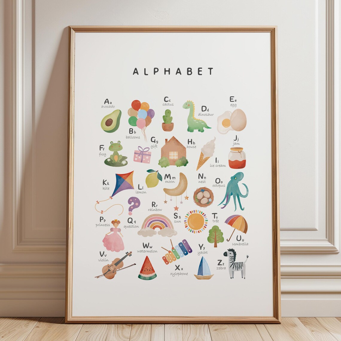 Rainbow Alphabet Poster, Boho Nursery Decor Art Print