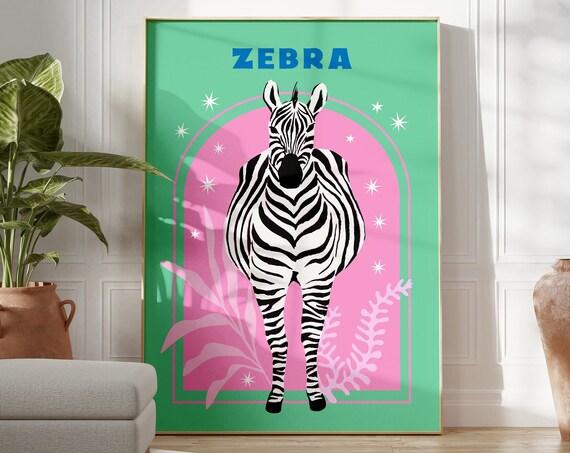 Zebra Standing In A Pink Arch Green Pop Art Animal Safari Poster