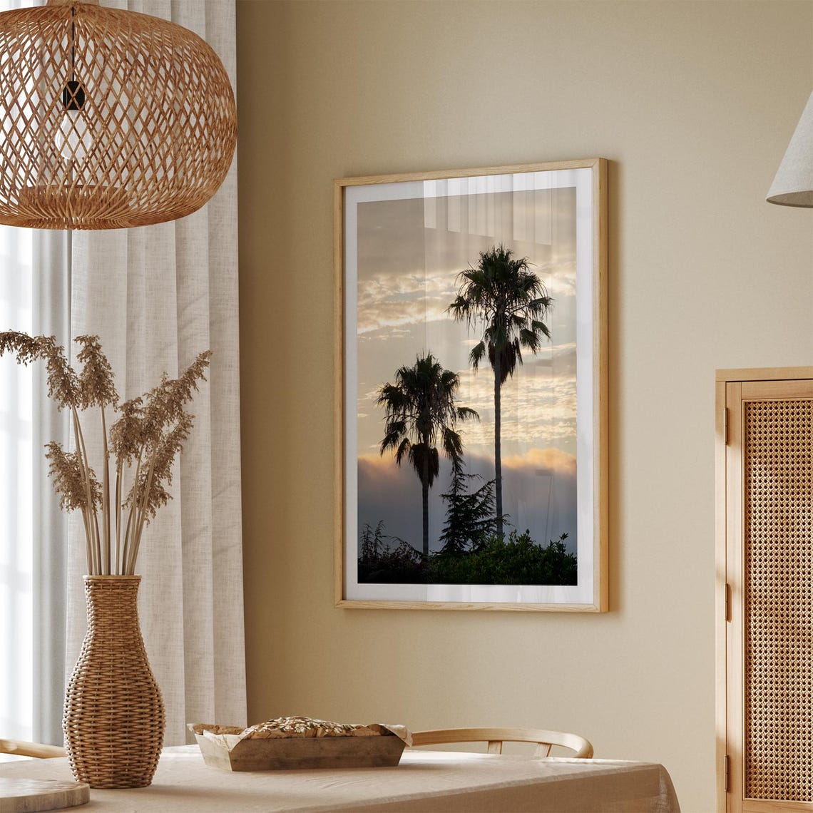 Two Palm Trees Silhouetted Against Golden Sunset Sky Coastal Wall Art - Image 5