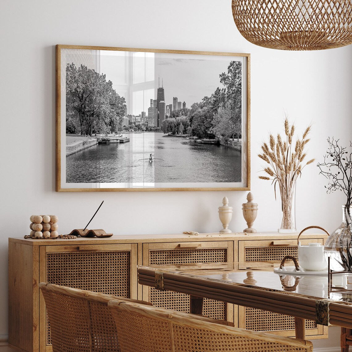 Chicago Skyline Kayaker Black And White City Lake View Travel Poster - Image 5