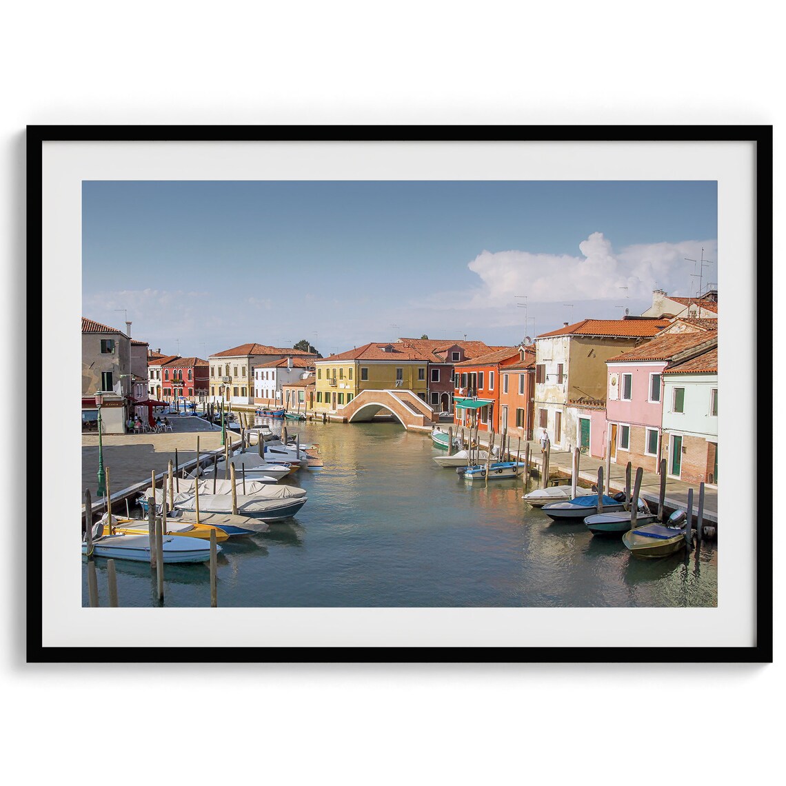 Venice Italy Colorful Canal Houses Boats Arched Bridge View Poster - Image 4