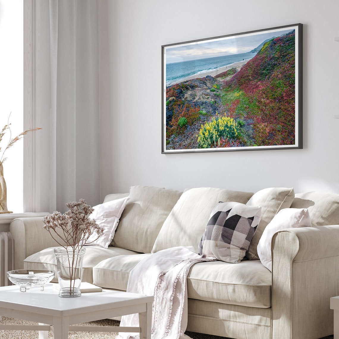 Pacific Northwest Coastal Bluffs Wildflowers Ocean Beach View Poster - Image 3