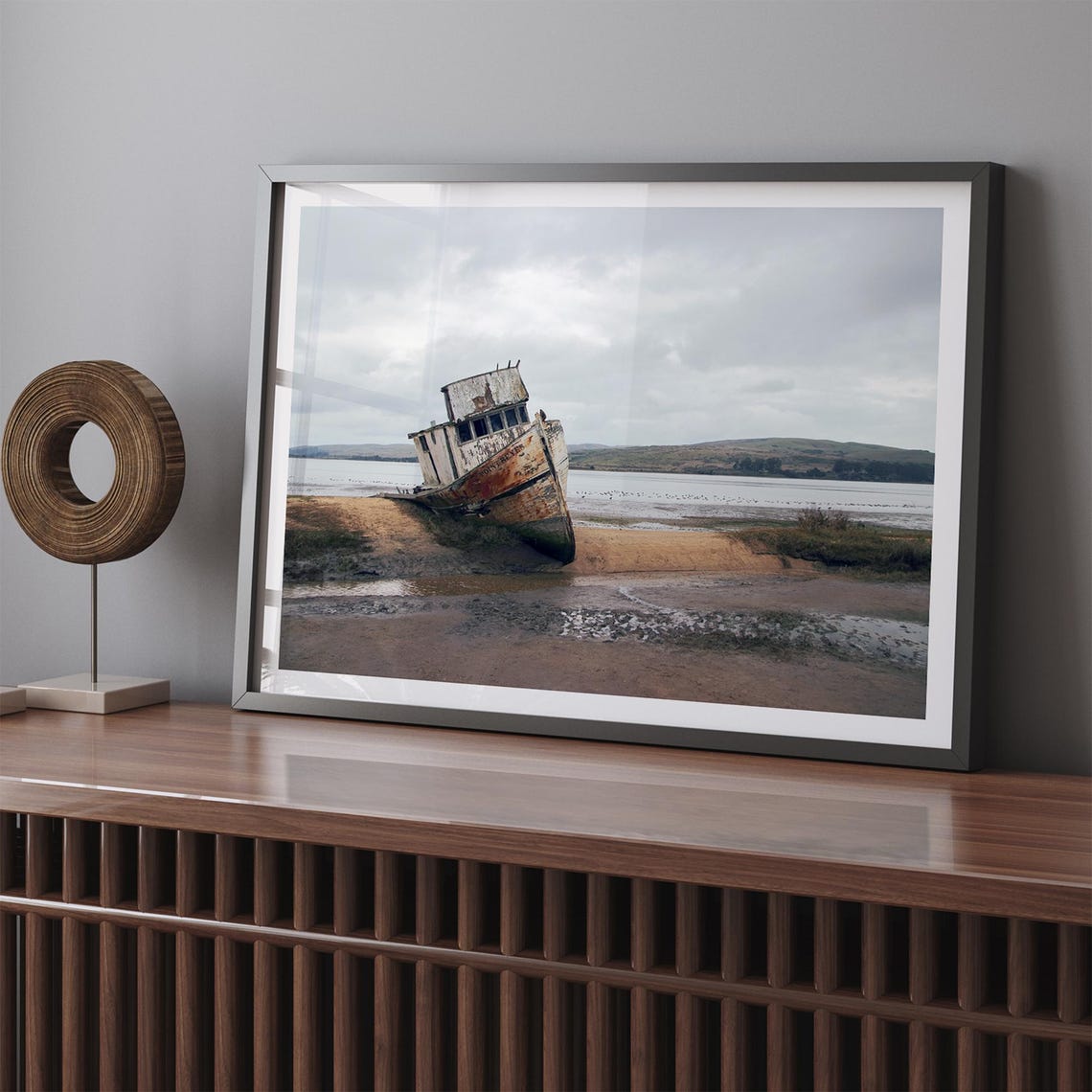 Abandoned Shipwreck Beach Rusted Boat Moody Coastal Wall Art Poster - Image 2