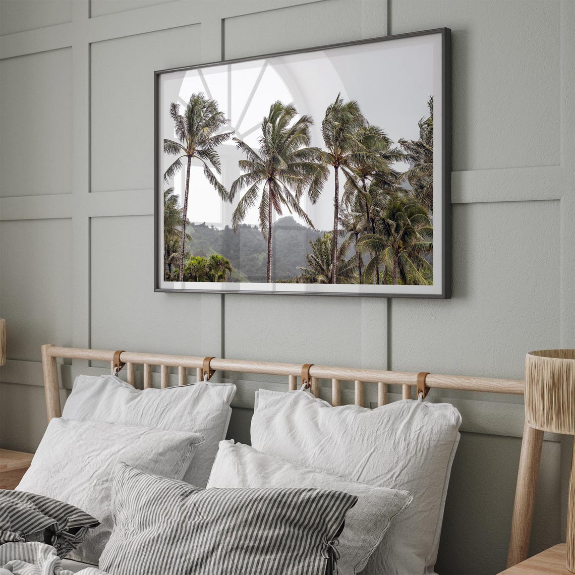 Hawaii Tropical Coconut Palm Trees Green Mountain Landscape Poster - Image 5