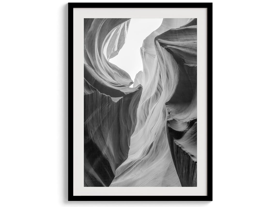 Antelope Canyon Black And White Slot Canyon Swirling Rock Wall Poster