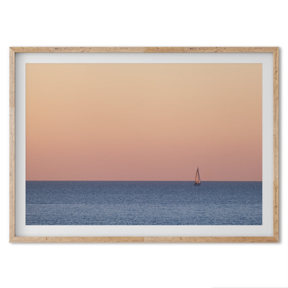Minimalist Ocean Sunset Lone Sailboat Pink Sky Serene Seascape Poster