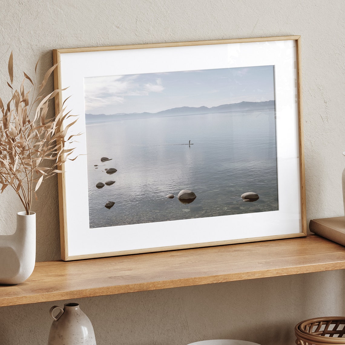 Lake Tahoe Calm Water Paddleboarder Misty Mountain View Travel Poster - Image 5