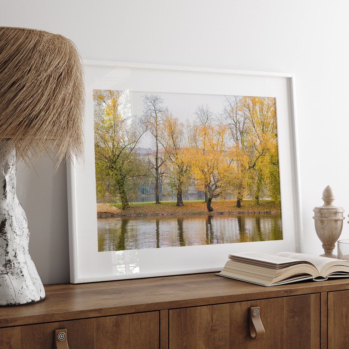 Prague Czech Autumn Trees Along River Golden Reflections Poster - Image 3