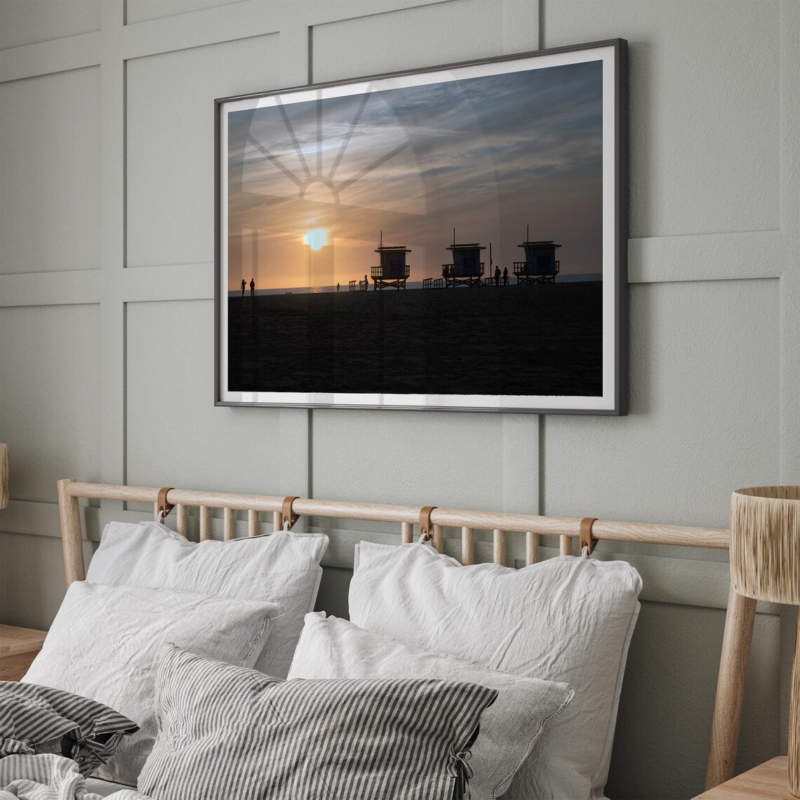 Venice Beach Lifeguard Towers Silhouette Orange Sunset Ocean Poster - Image 2