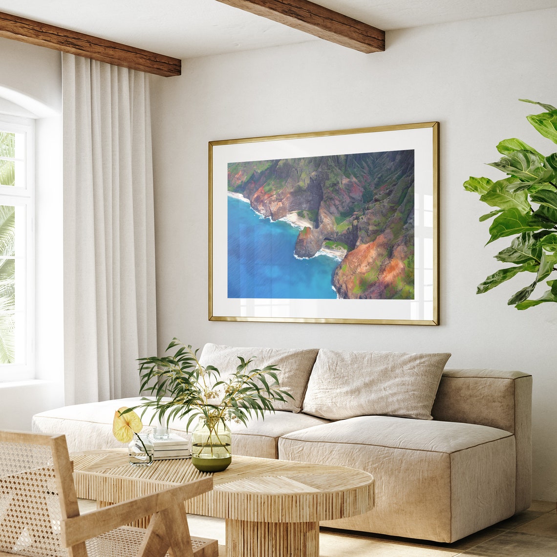 Na Pali Coast Kauai Aerial View Emerald Cliffs Turquoise Ocean Poster - Image 4
