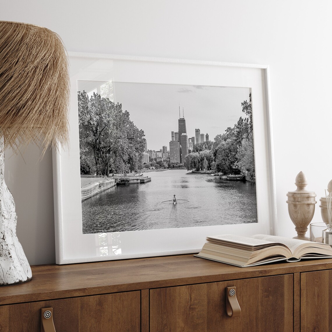 Chicago Skyline Kayaker Black And White City Lake View Travel Poster - Image 4