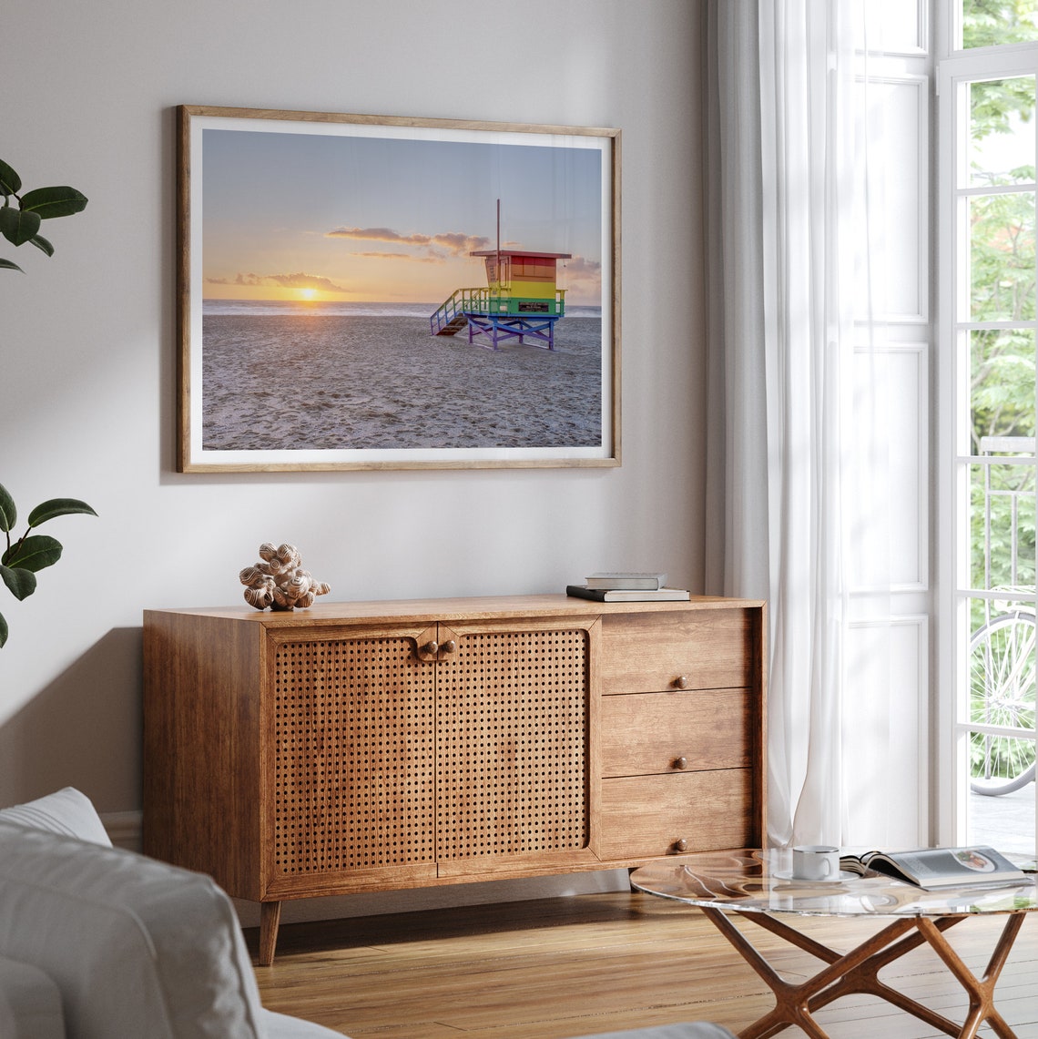 Venice Beach Rainbow Lifeguard Tower Sunset Ocean Sand View Poster - Image 4