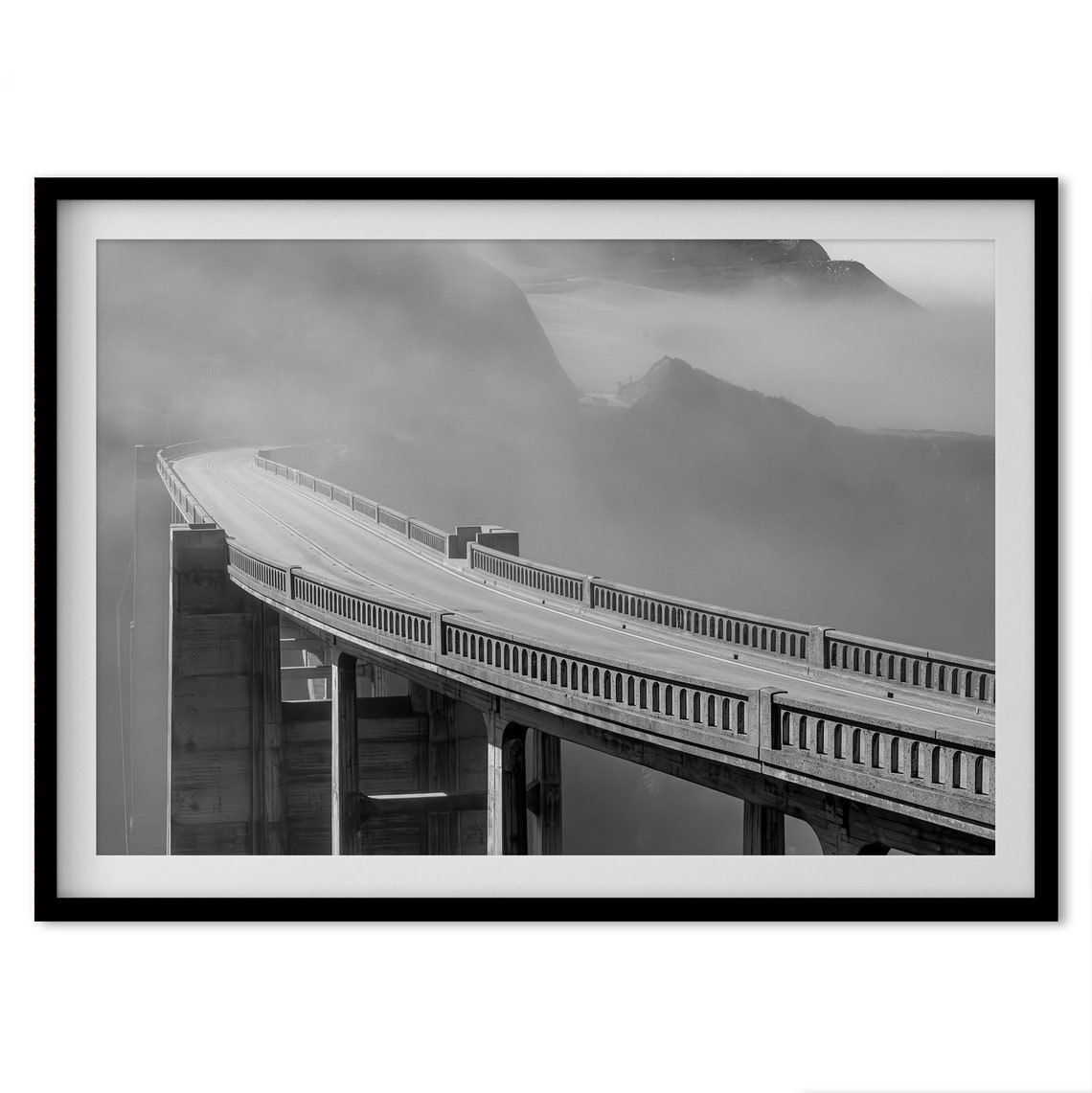 Big Sur Bixby Creek Bridge In Fog Black And White Highway 1 Print - Image 4