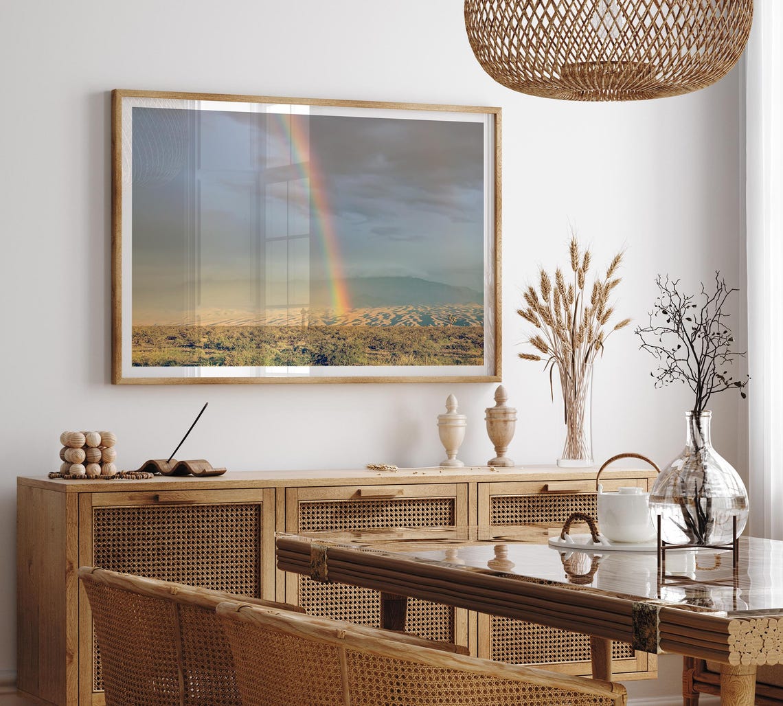 Desert Rainbow Over Sand Dunes Storm Clouds Golden Light Poster - Image 5