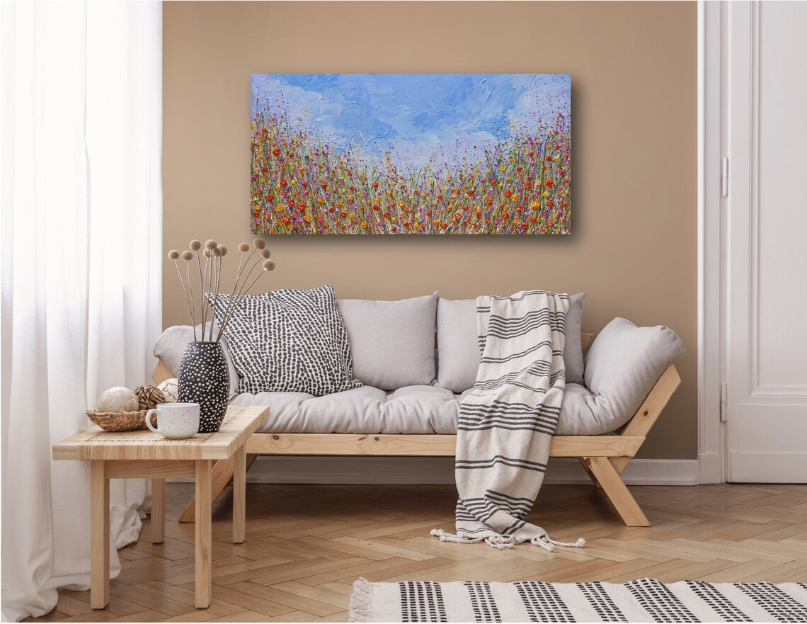 Colorful Wildflower Field Panoramic Blue Sky Summer Meadow Poster - Image 3