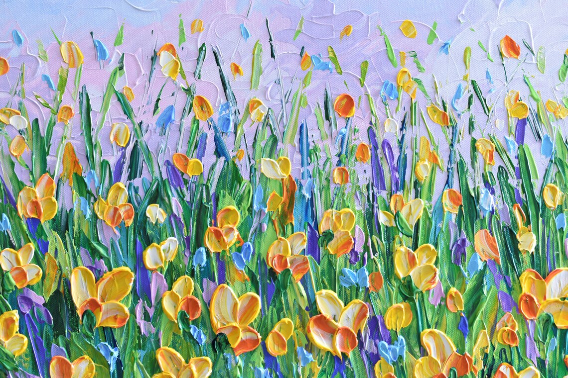Yellow Wildflower Meadow Impressionist Art Print - Image 3