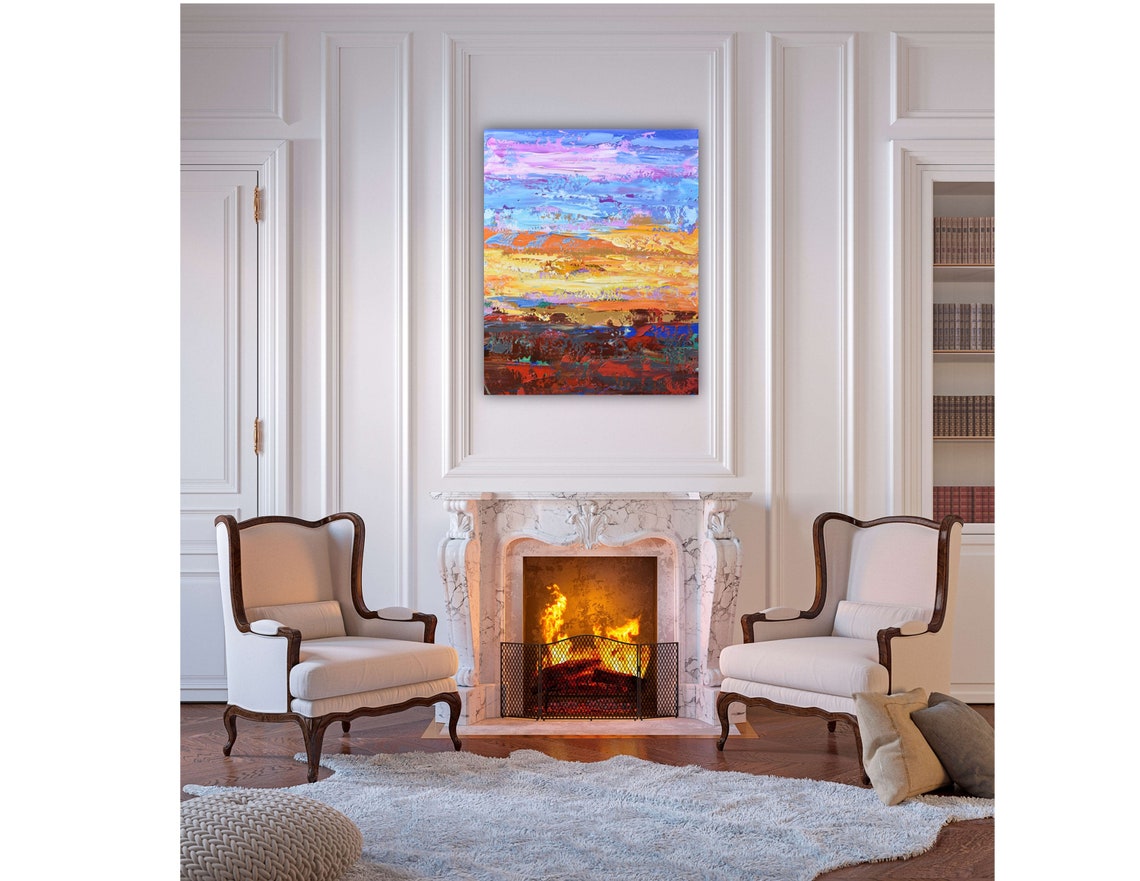 Abstract Sunset Ocean Purple Orange Sky Fiery Waves Art Poster - Image 3