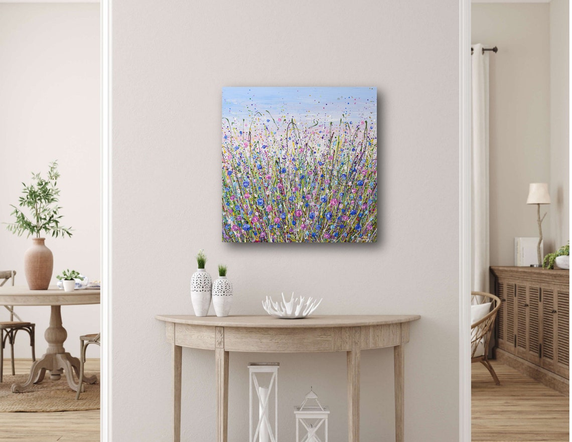 Blue Purple Wildflower Meadow Abstract Splatter Colorful Art Poster - Image 2