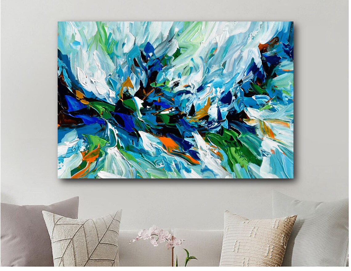Blue Abstract, Large Modern Artwork Over Sofa - Image 3