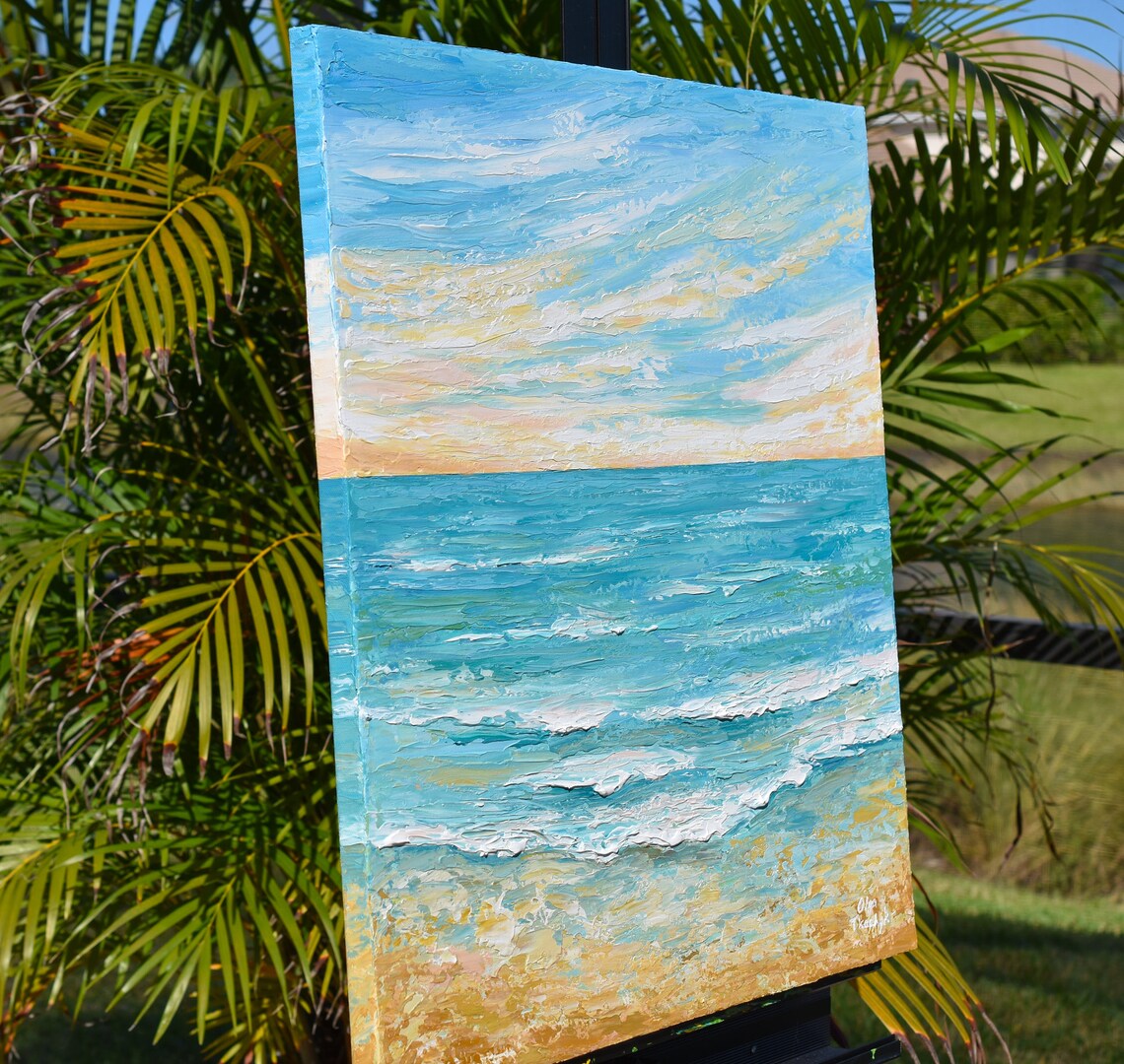 Ocean Sunrise Painting Turquoise Water Golden Beach Morning Art Poster - Image 3