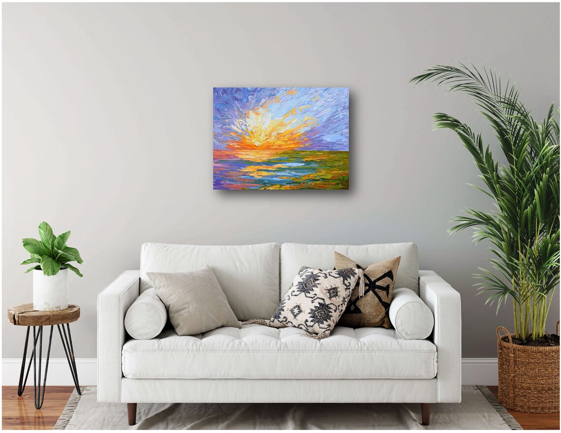 Lake Sunset Seascape Impressionist Wall Art Print - Image 2