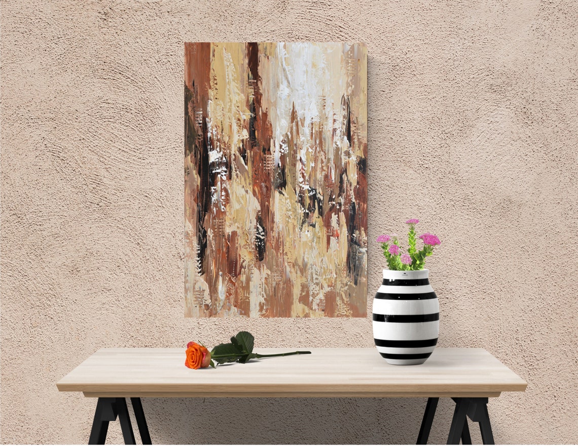 Large Brown Abstract Painting On Original Acrylic Artwork Beige Palette Knife Art Vertical Modern Art - Image 2