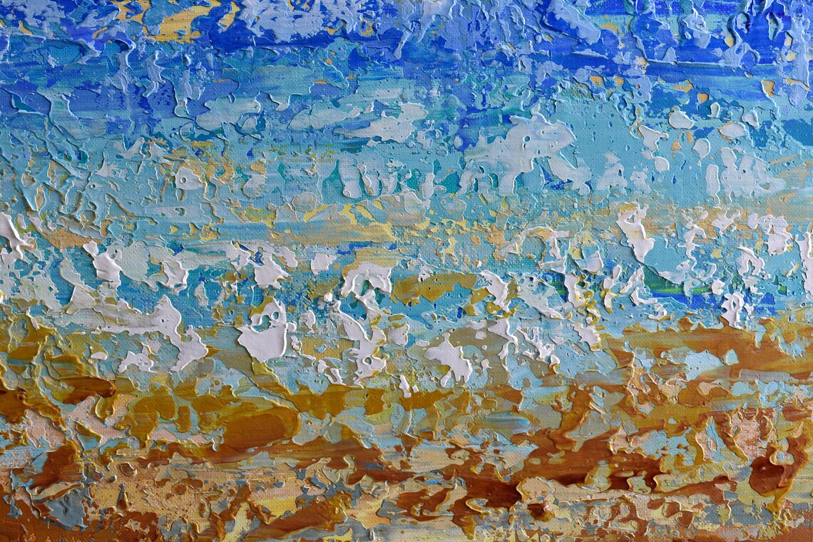 Abstract Beach Painting, Palette Knife Ocean Art - Image 3
