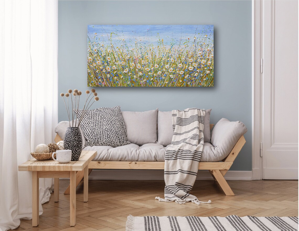 Daisies Wildflower Meadow Art Print, Floral Landscape - Image 2