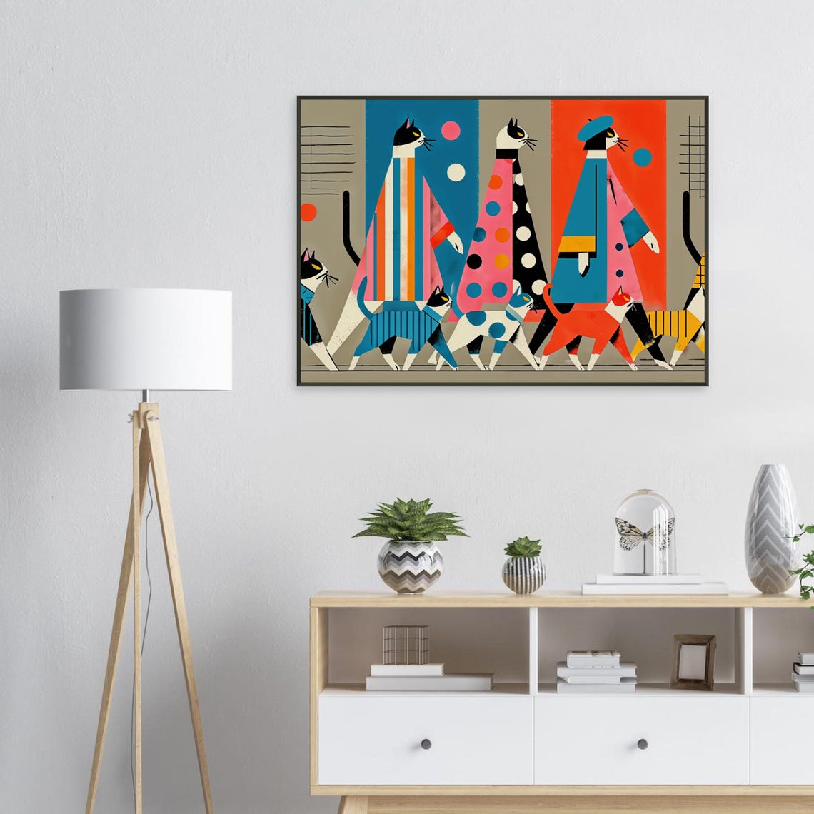 Giant Patchwork Cat Parade Pink Pop Art Cats and People Poster - Image 2